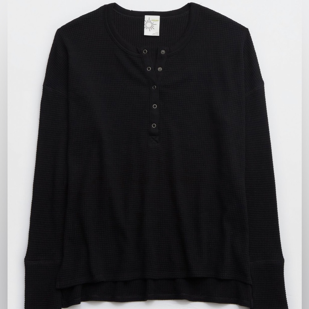 aerie offline black waffle henley!